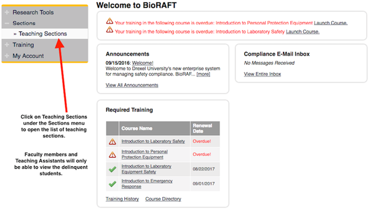 BioRAFT Teaching and TA view